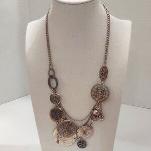 Couture Bohm Artsy Coin like Silver Gold Copper Tone Necklace